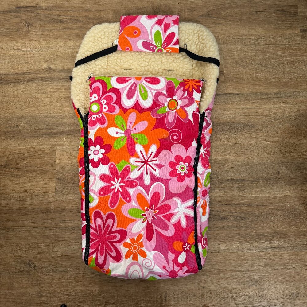 100% Wool Lined Stroller  Footmuff Stroller Liner Bunting Pink Floral